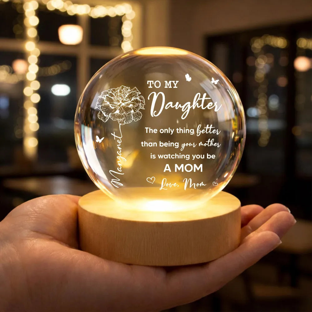 To My Daughter Globe Lamp with Floral & Butterflies, Warm Glow Night Light, Unique Gift from Mom