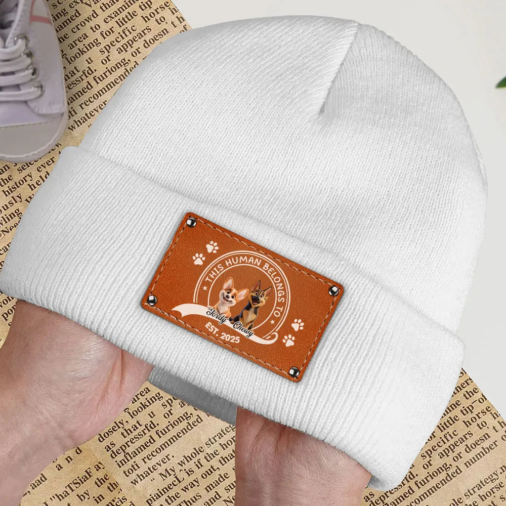 Leather Patch Beanie Hat with Dog Design, Cozy Warmth and Perfect Gift for Pet-Loving Families