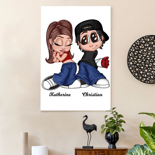 Personalized Y2K Cartoon Couple Poster, Cute Back-to-Back Wall Art, Unique Gift for Him or Her
