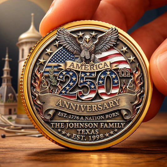America 250th Anniversary Personalized Alloy Keepsake Coin, Patriotic Eagle & Flag Design, Unique Family Gift