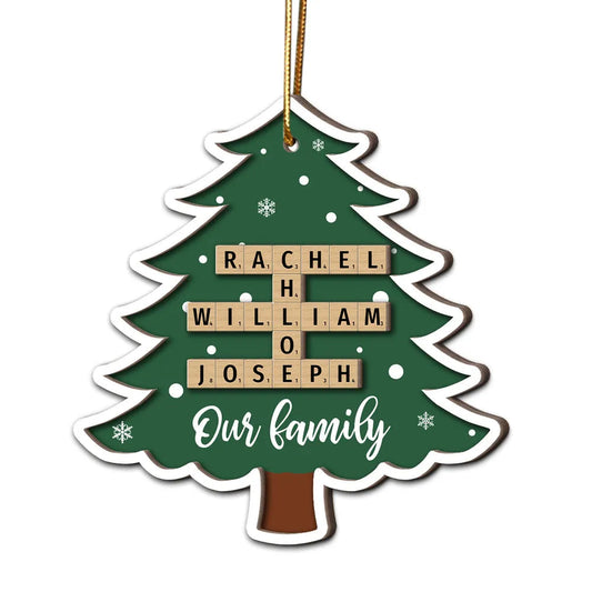 Personalized Family Name Crossword Christmas Tree 2-Layer Wooden Ornament - Custom Gift