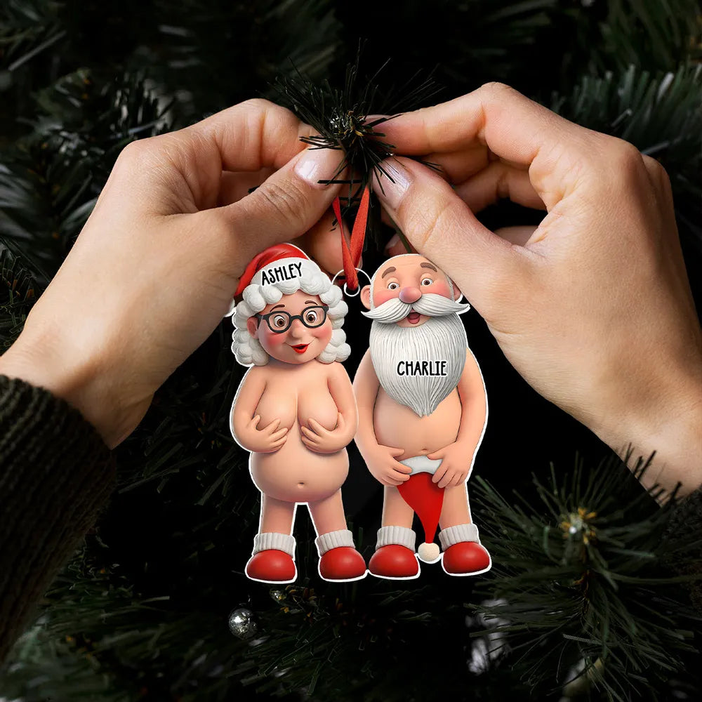 Funny Old Couple Personalized Acrylic Ornament, Nude Santa-Themed Christmas Tree Gift, Unique Holiday Decor & Cute Gift for Couples