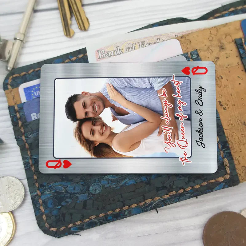 Personalized Metal Wallet Card With Your Photo Romantic Couple Hug at the Beach Unique Gift for Wife or Girlfriend