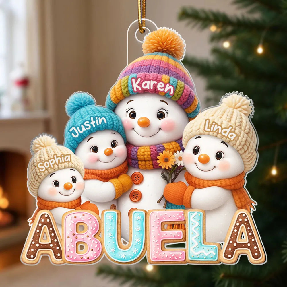 Personalized Acrylic Ornament For Grandma With Cute Snowman Grandkids, Heartwarming Christmas Gift & Festive Decor