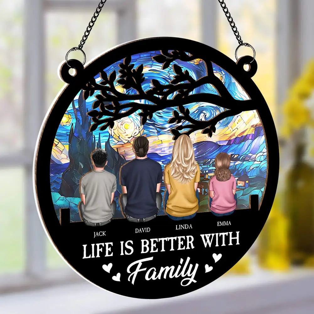 Life is Better with Family – Personalized Wood and Acrylic Layered Ornament, Family Gift