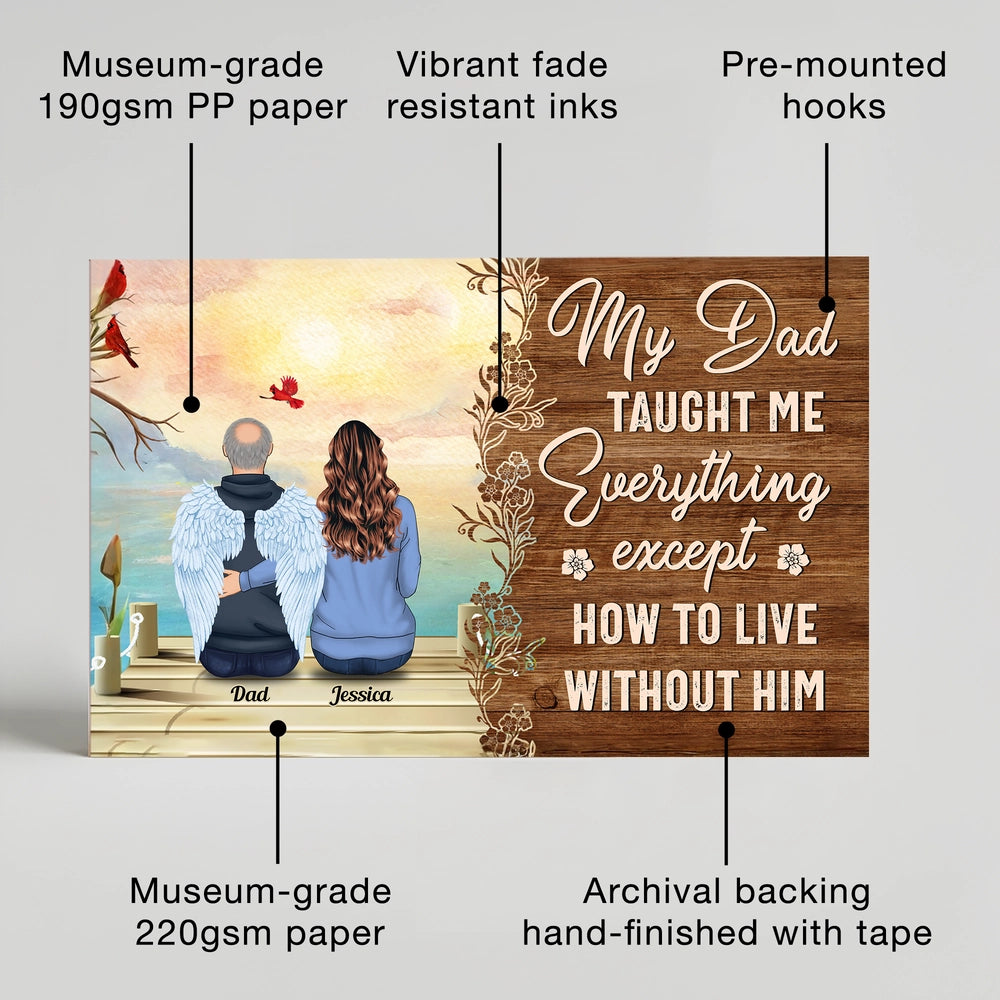 Personalized Memorial Poster 'My Dad Taught Me Everything' Angel Wings Dock Scene, Unique Sympathy Gift for Family
