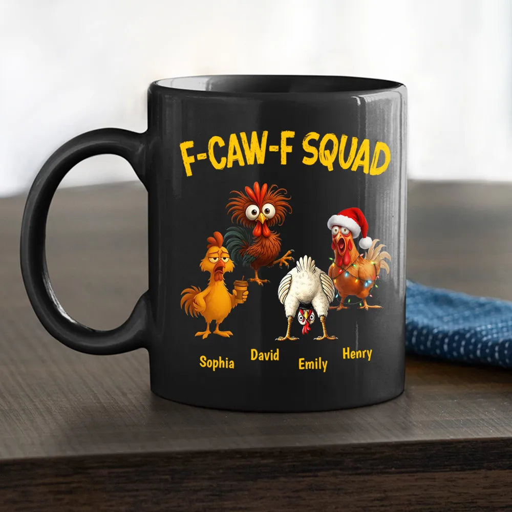 Personalized F-CAW-F Squad Full Color Mug Funny Chicken Cartoon Gift for Friends or Family Coffee Time Laughs