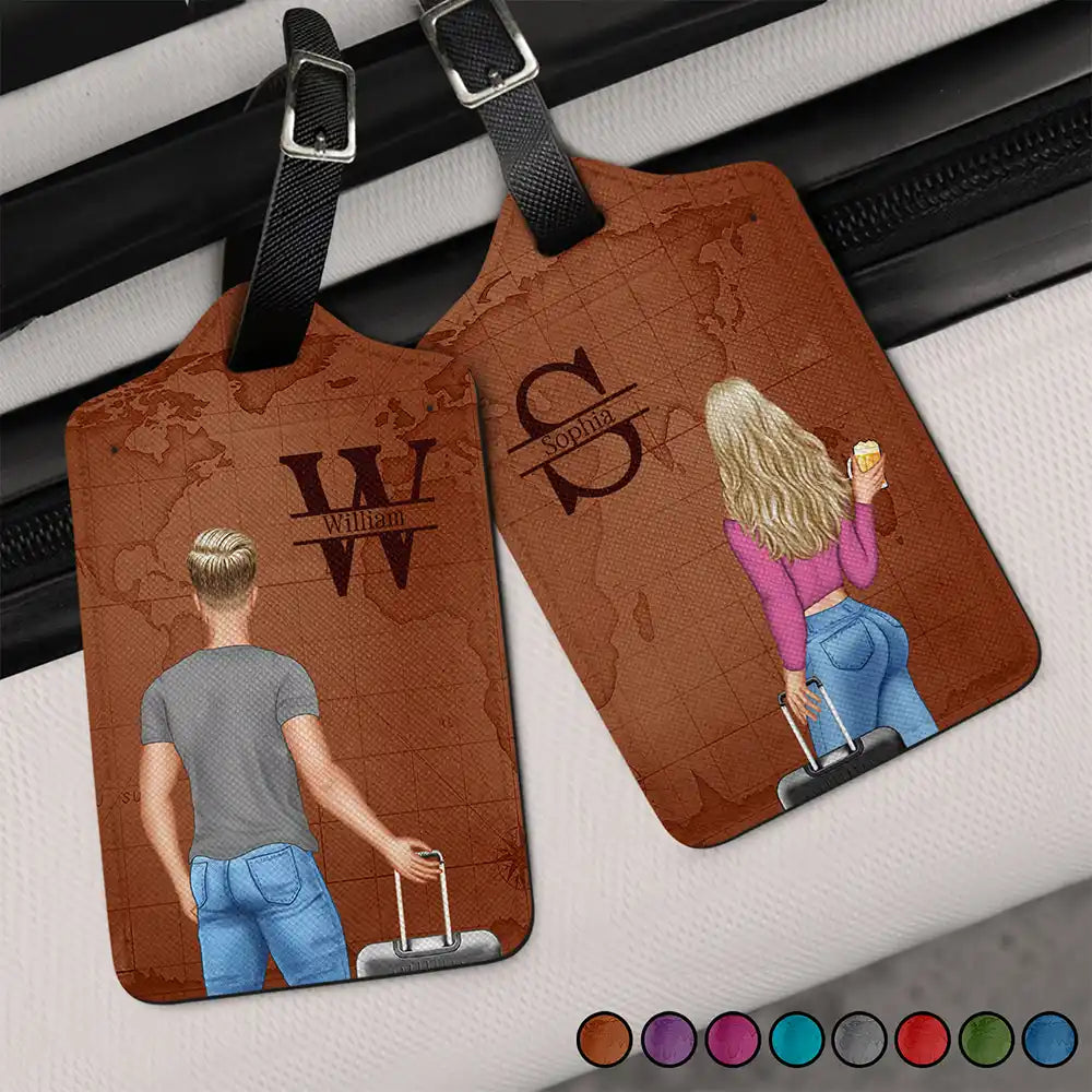 2 Leather Luggage Tag Personalized Set, Matching Couple Rolling Suitcase Design for Cruises and Trips, Thoughtful Gift