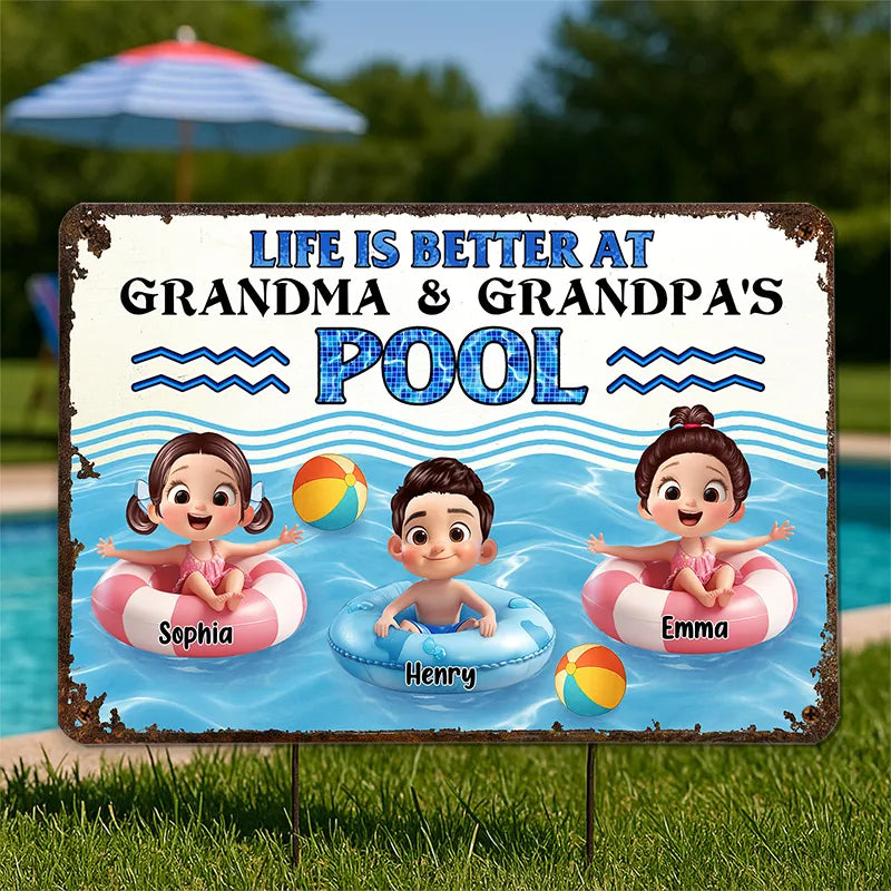 Personalized Iron Pool Sign for Family Poolside Decor
