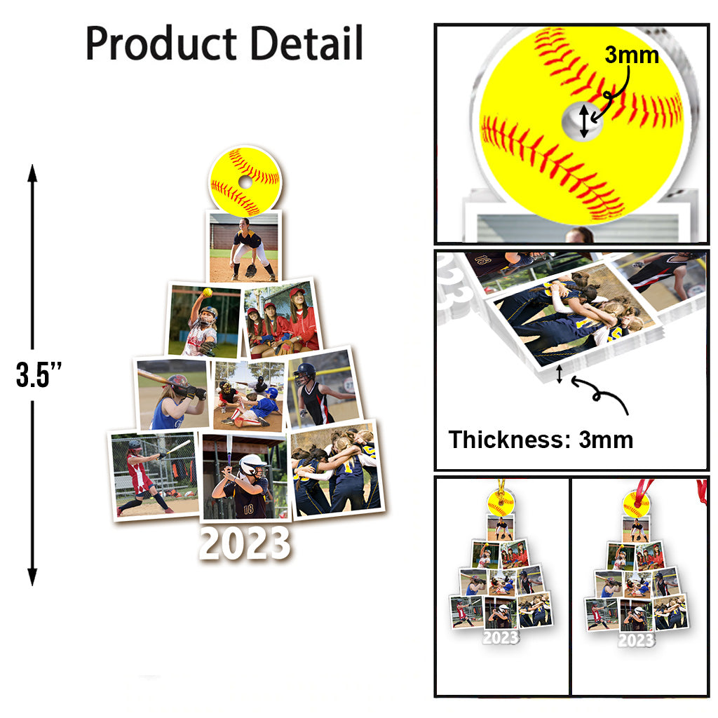 Merry Christmas - Personalized Softball Transparent Ornament