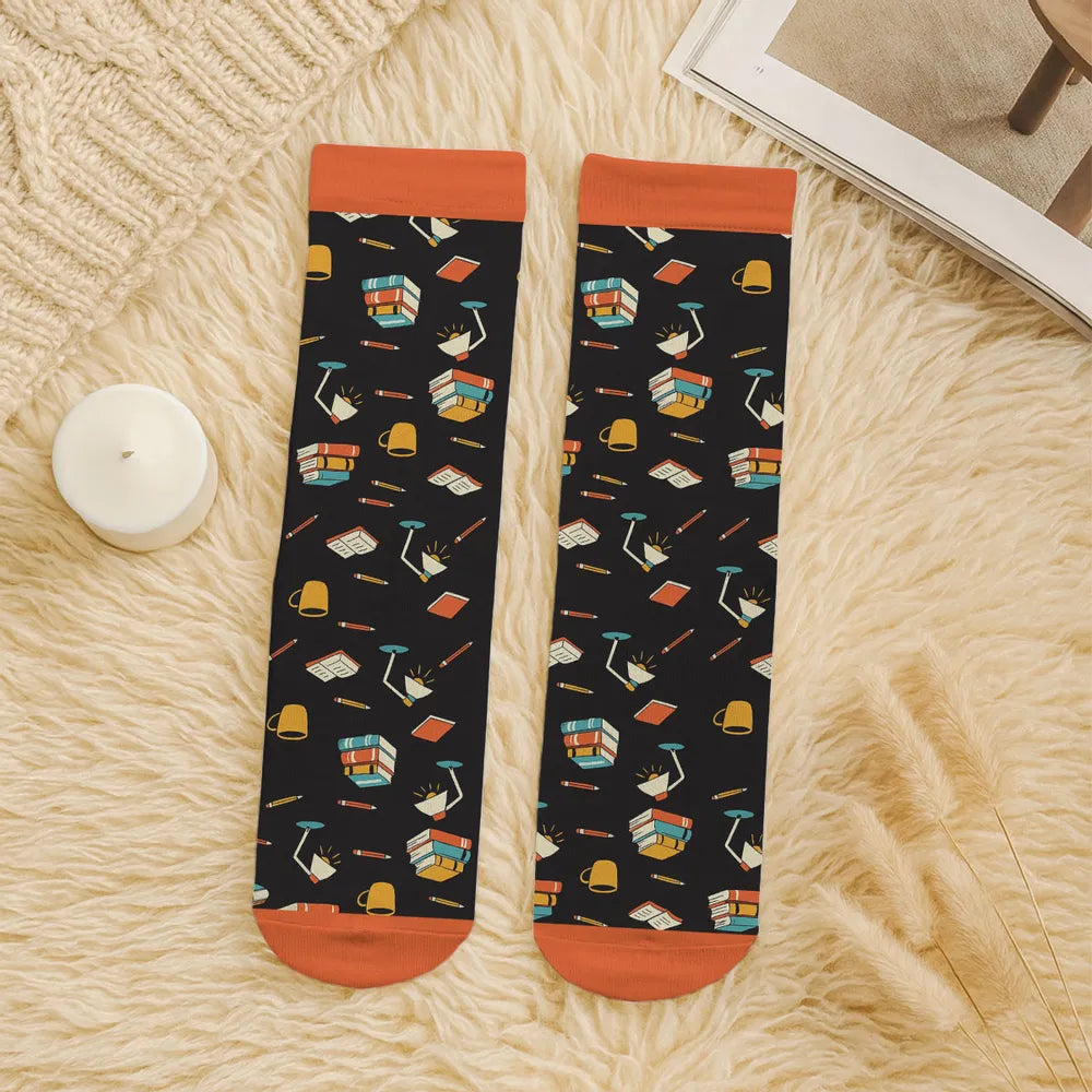 Personalized I am Booked Crew Socks, Funny Book Lover Gift, Cozy Reading Vibes With Vibrant Colors