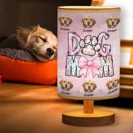 Floral Dog Mom - Personalized Dog Table Lamp with Wood Base