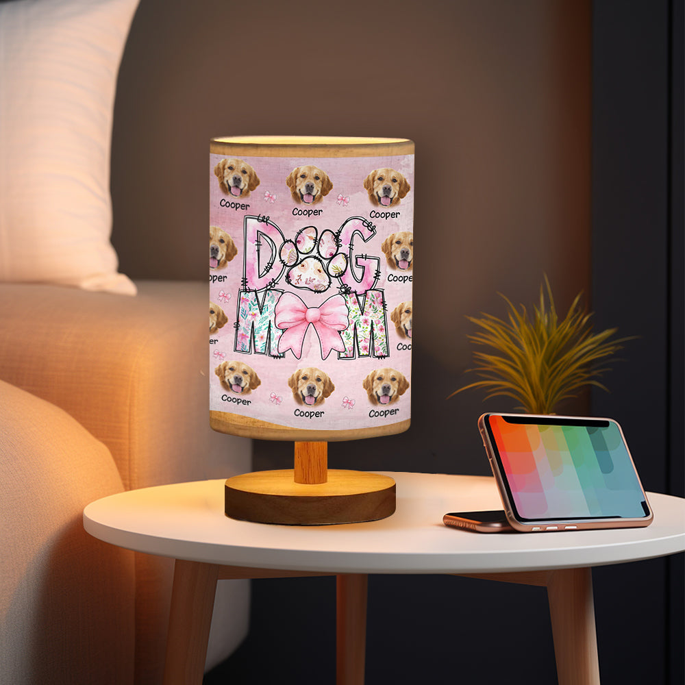 Floral Dog Mom - Personalized Dog Table Lamp with Wood Base