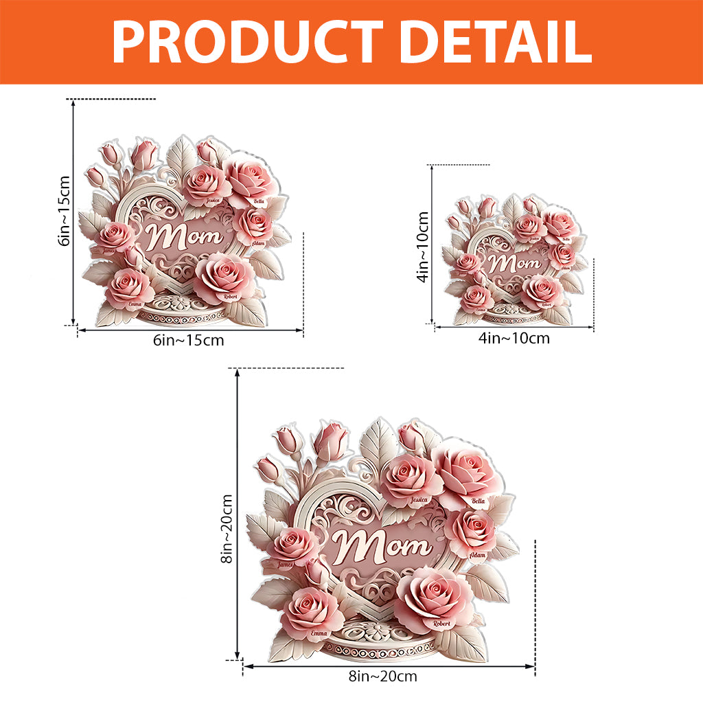 Pink Roses Heart - Personalized Mother Custom Shaped Acrylic Plaque