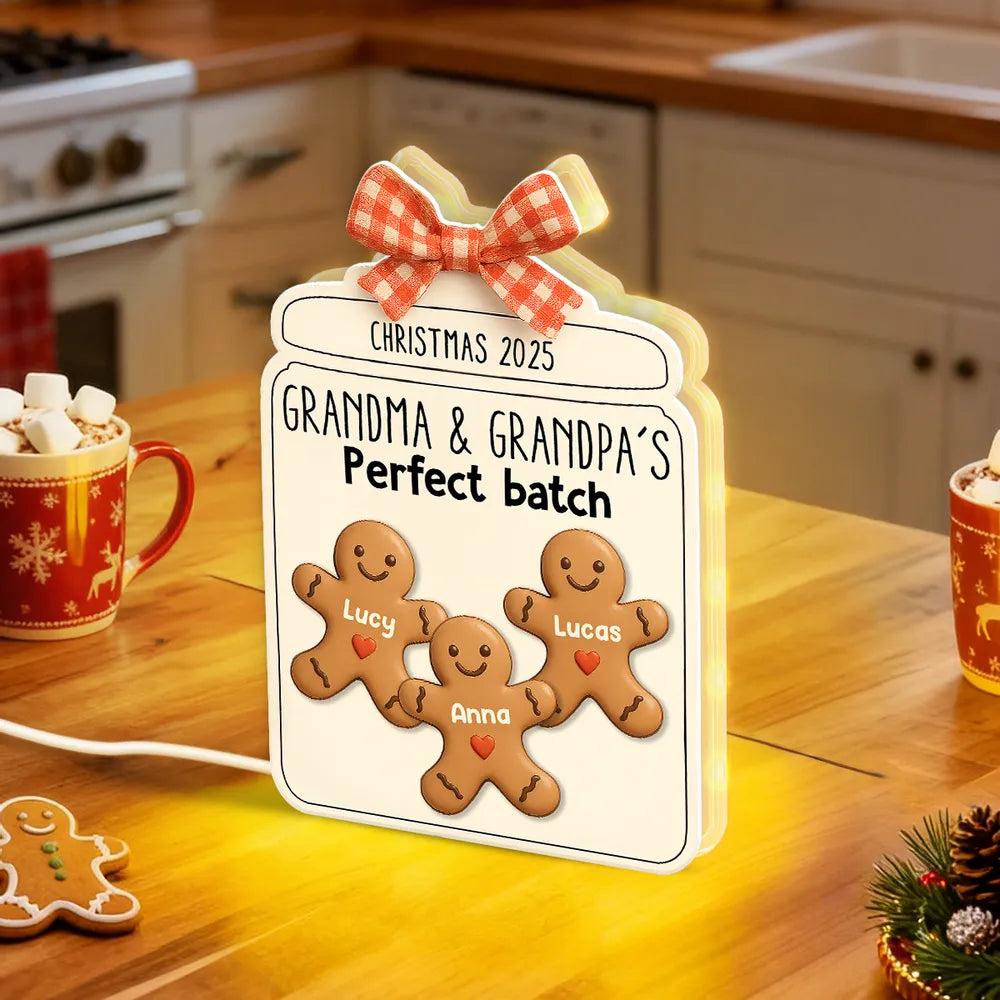 Custom Christmas Acrylic Light Box with Gingerbread Kids Soft Light for Grandparents Cozy Bedroom or Kitchen Décor Unique Gift