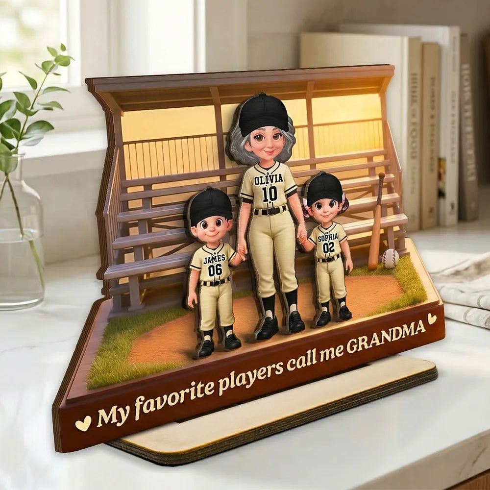 Personalized 2-Layer Wooden Plaque Baseball Bleachers Grandma With Grandkids Keepsake Decor, Unique Gift for Grandma