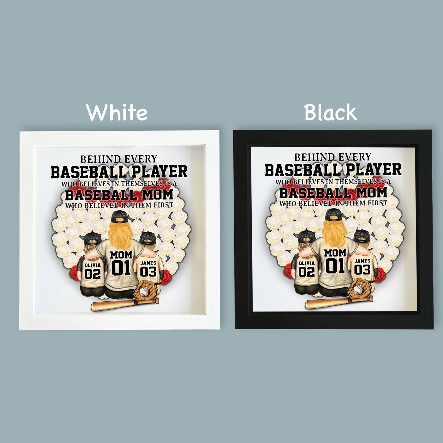 Baseball Mom - Personalized Mother Custom Shaped Flower Shadow Box