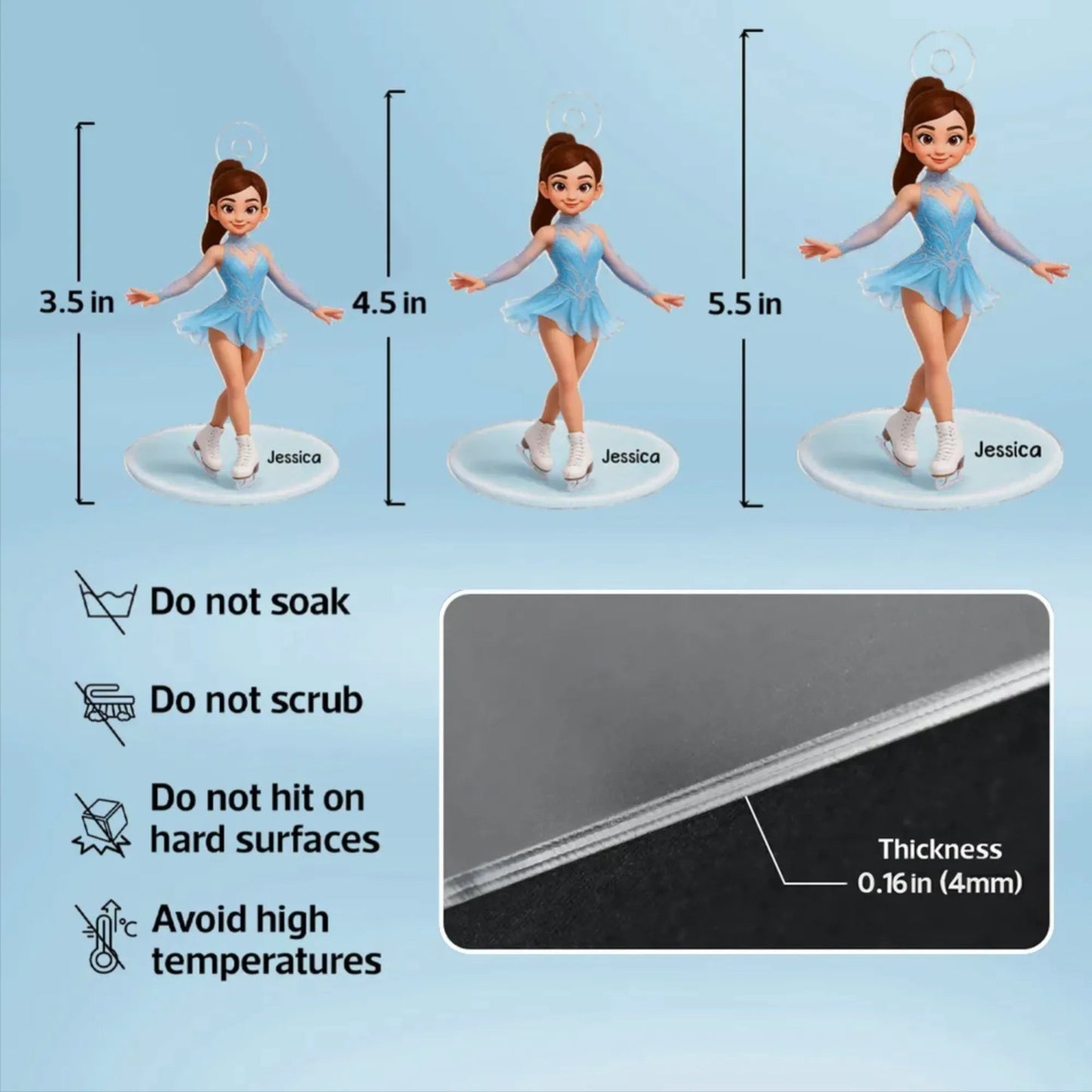 Cute Figure Skater Acrylic Ornament for Holiday Tree, Winter Wonderland Decor and Creative Gift for Daughters and Young Skaters