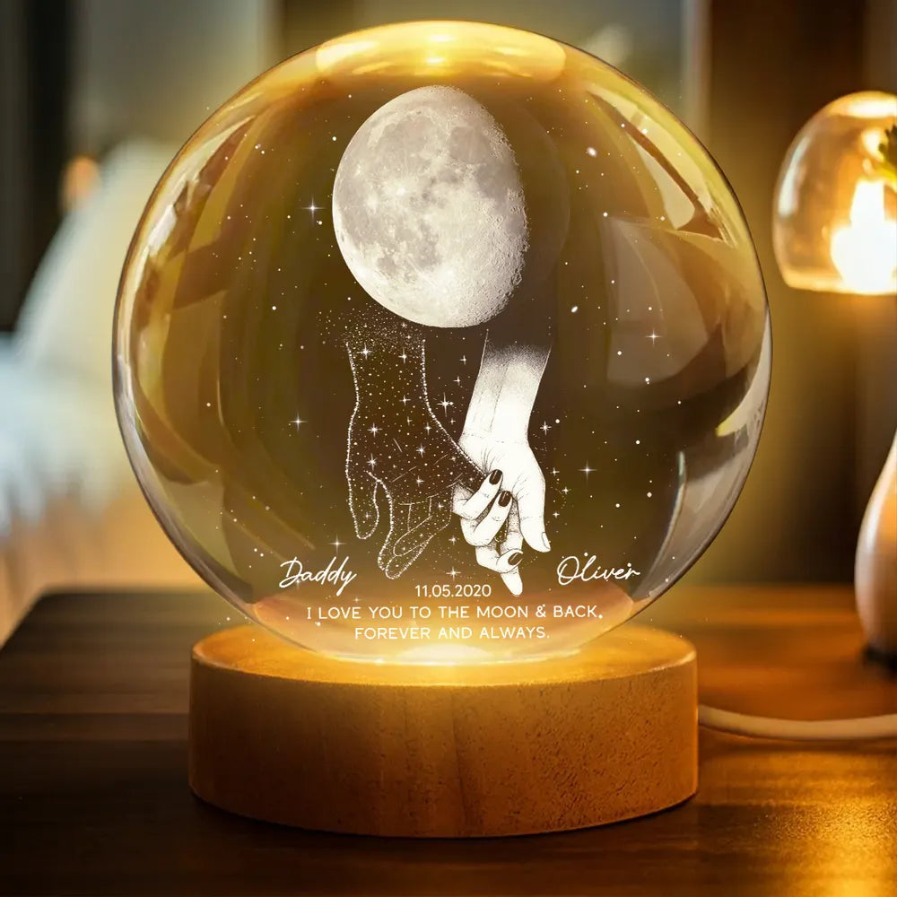 Personalized Globe Lamp with holding hands under the moon, unique memorial gift to keep them close