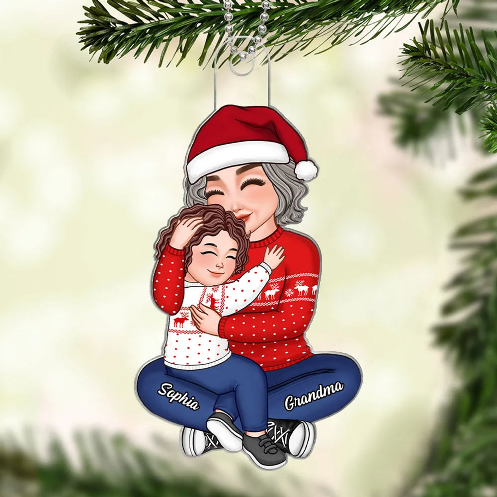 Acrylic Ornament – Cozy Grandma and Grandchild Embrace, Perfect Christmas Gift of Love and Family