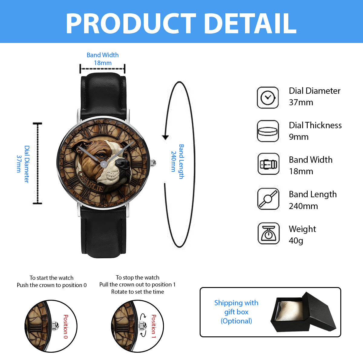 Brave American Staffordshire Terrier - Personalized Dog Hand Watch