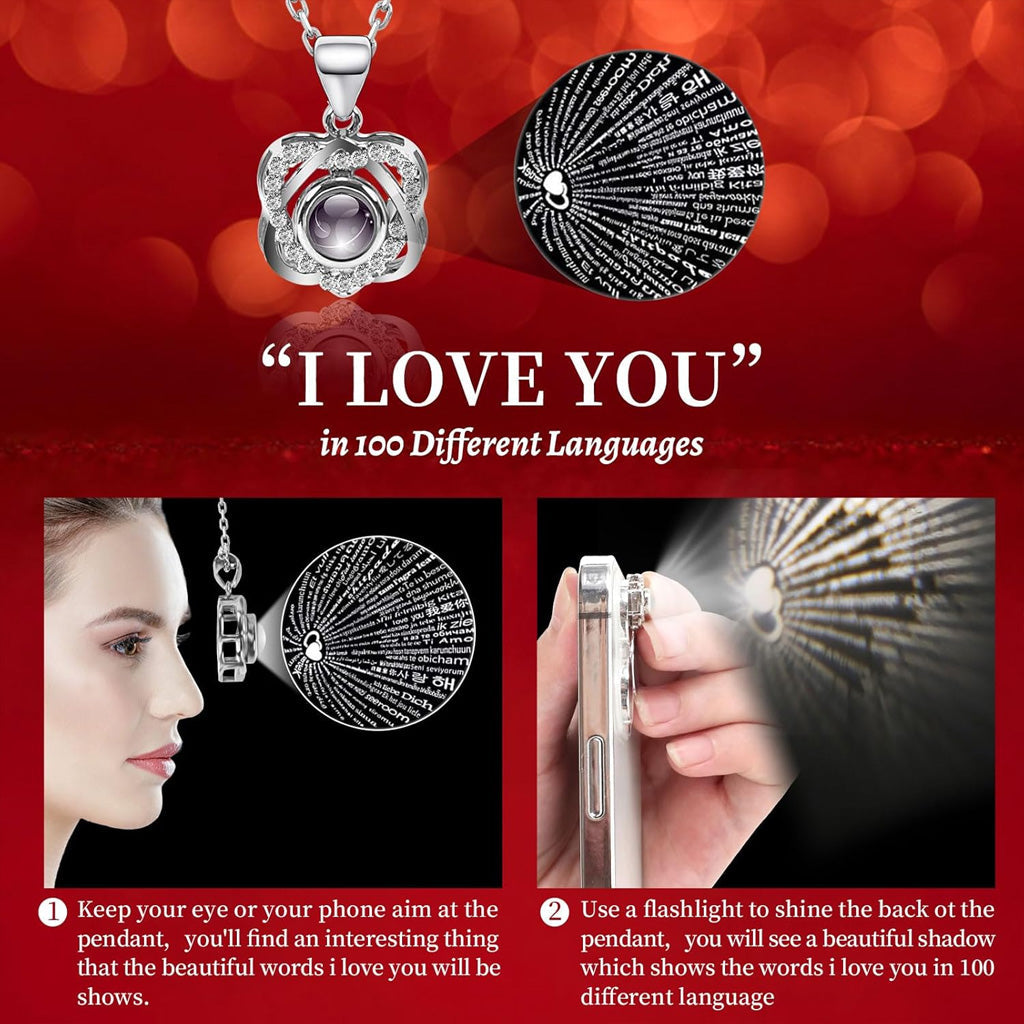 Preserved Red Real Rose with Heart I Love You Necklace