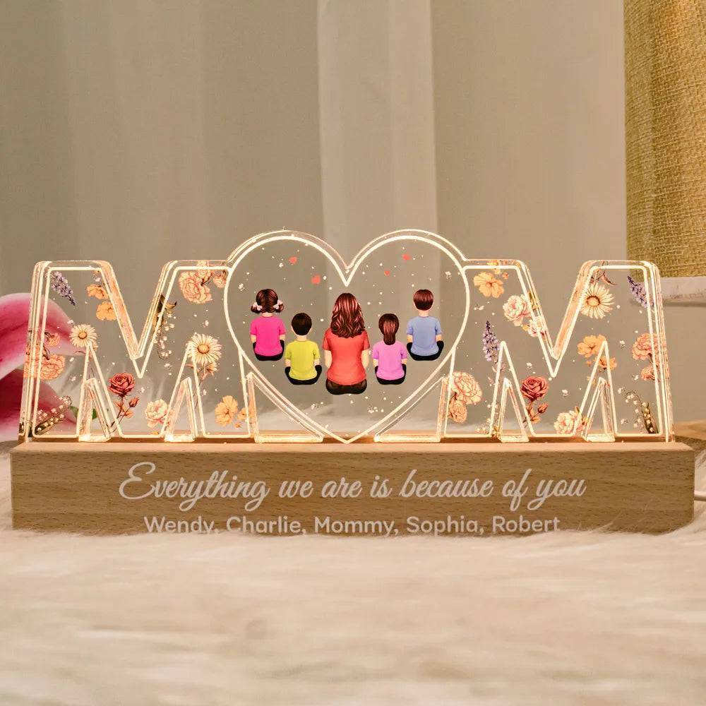 Heartlight Memories: Custom Family Glow, Custom Birth Month Flower Led Night Light