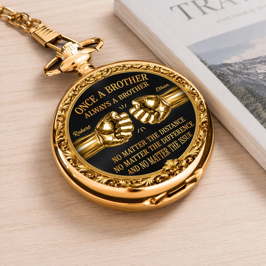 Personalized Pocket Watch Vintage Fist Bump Brothers Quote Keepsake, Unique Gift for Brother or Best Friend