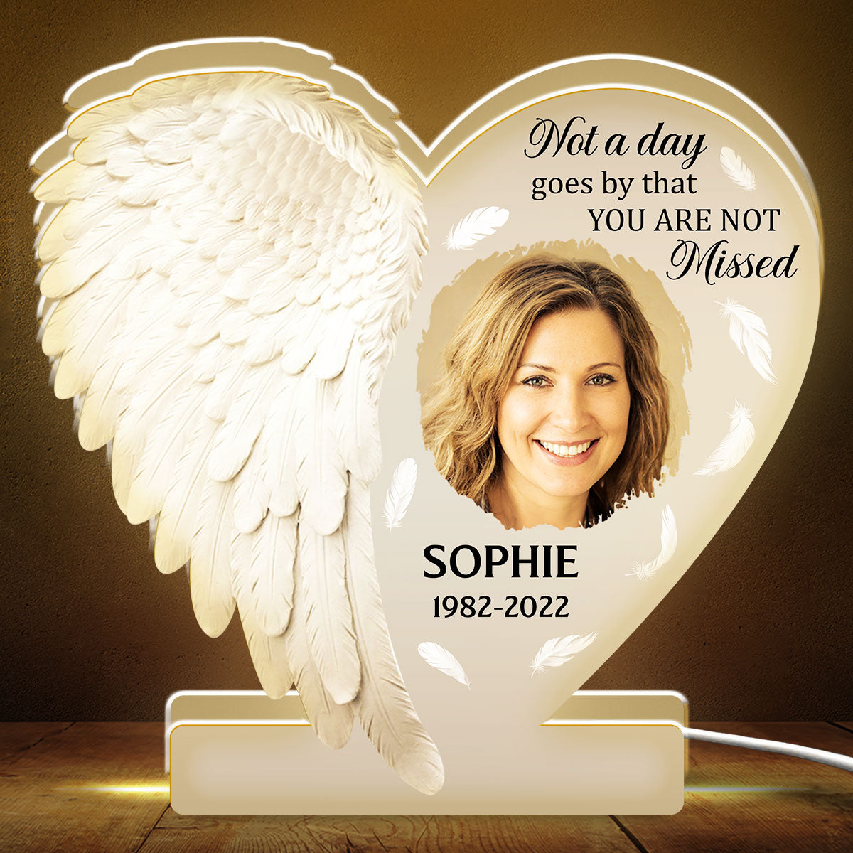 Personalized Acrylic Light Box Memorial for Dad with Angel Wings, Soft Warm Glow Keepsake, Unique Sympathy Gift