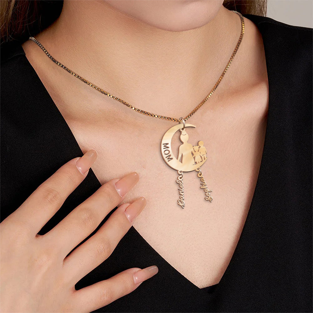 Mom I Love You To The Moon And Back - Personalized Mother Necklace with Charms