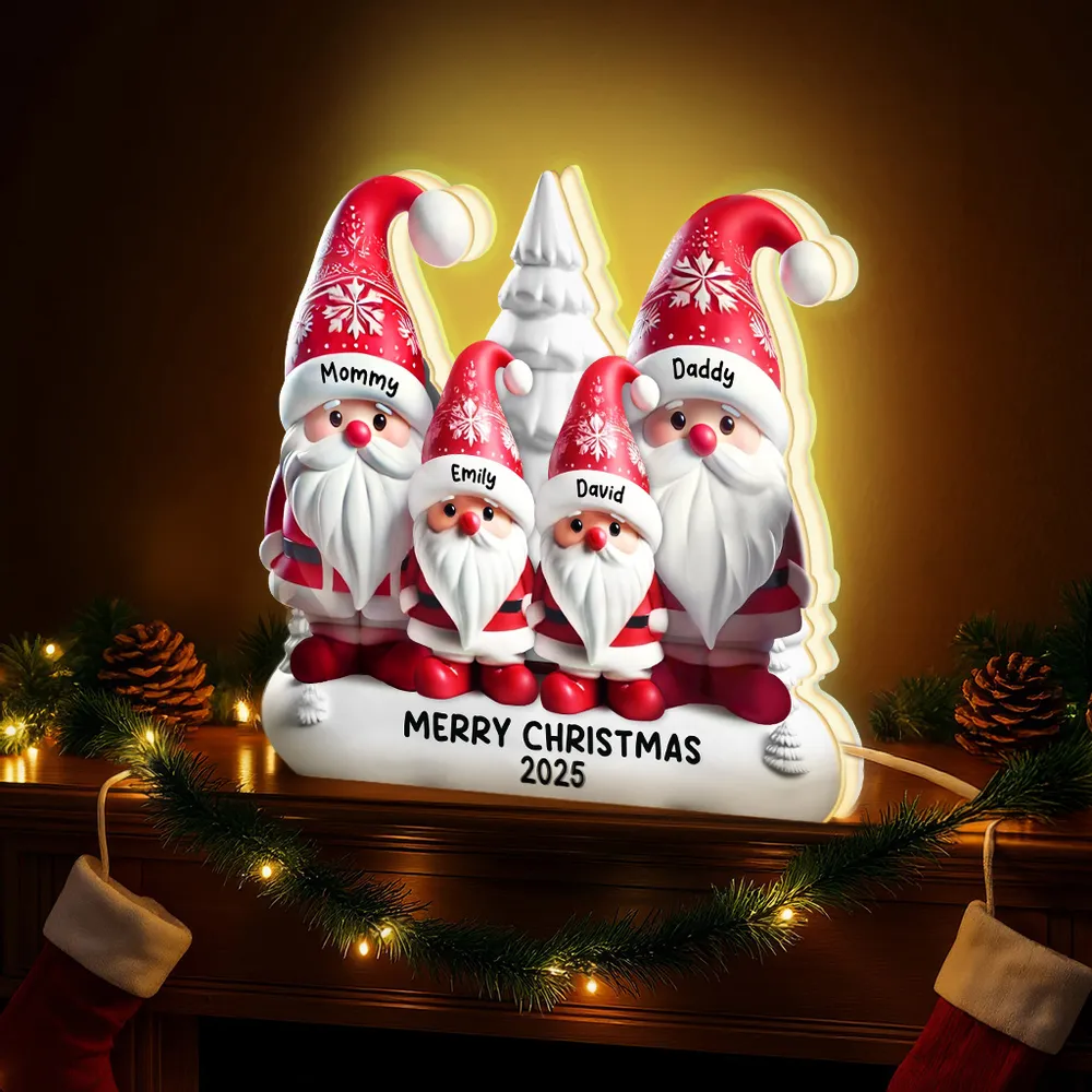 Personalized Acrylic Light Box with Santa Family, Warm Glow Christmas Décor, Unique Holiday Gift for Grandparents & Kids
