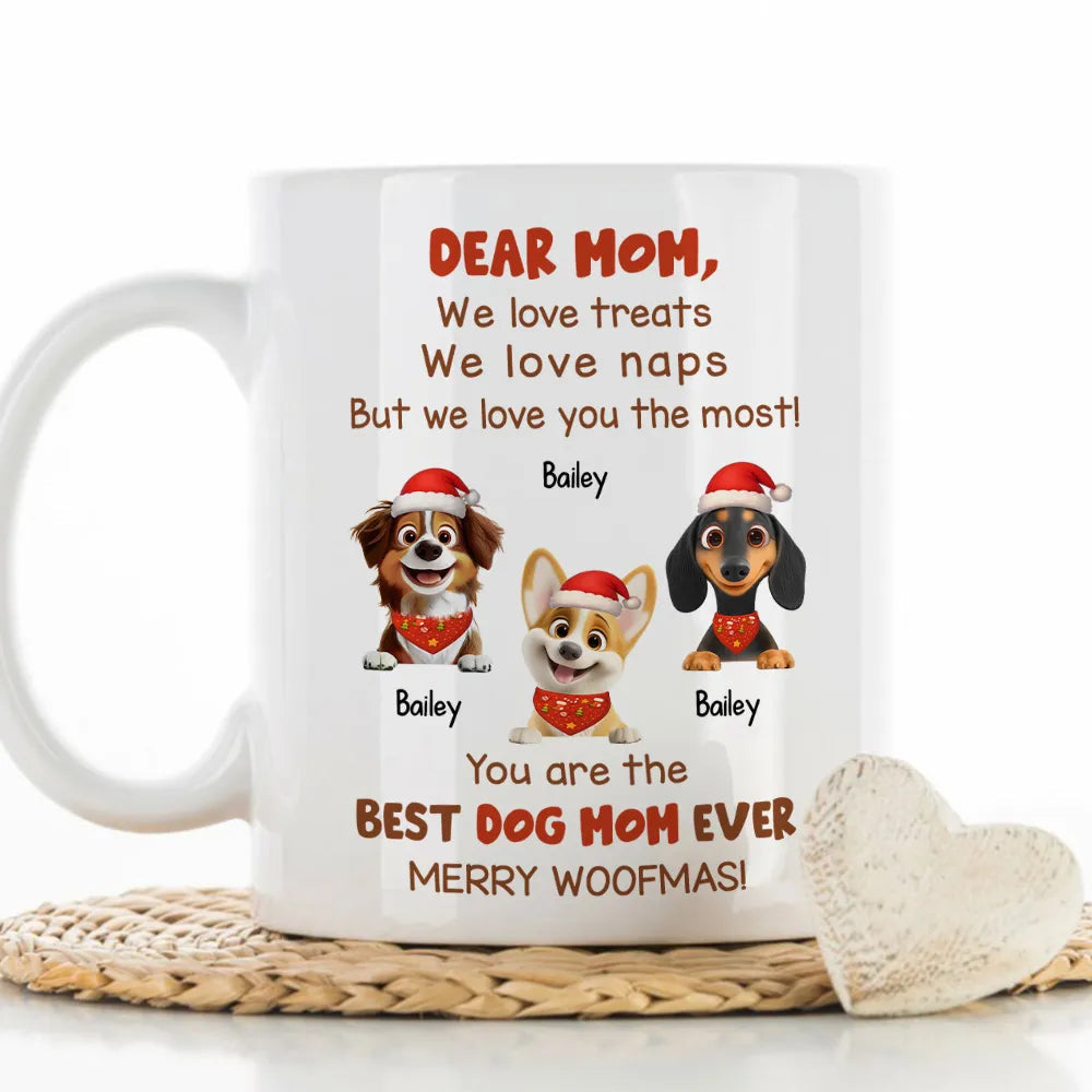 Personalized Mug for Pet Parent - Christmas Cartoon Pups, Custom Quote, Cozy Holiday Cheer, a unique gift for Dog Mom or Dad
