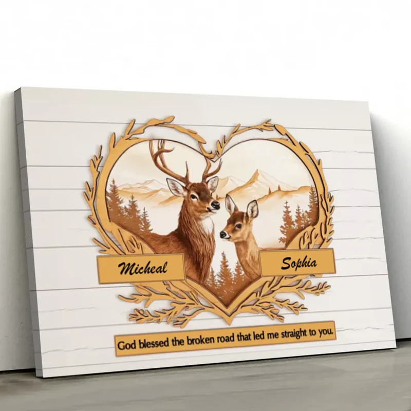 "Personalized Deer Couple Canvas - Romantic Valentine’s Day Gift for Couples - Celebrate Your Love Story"