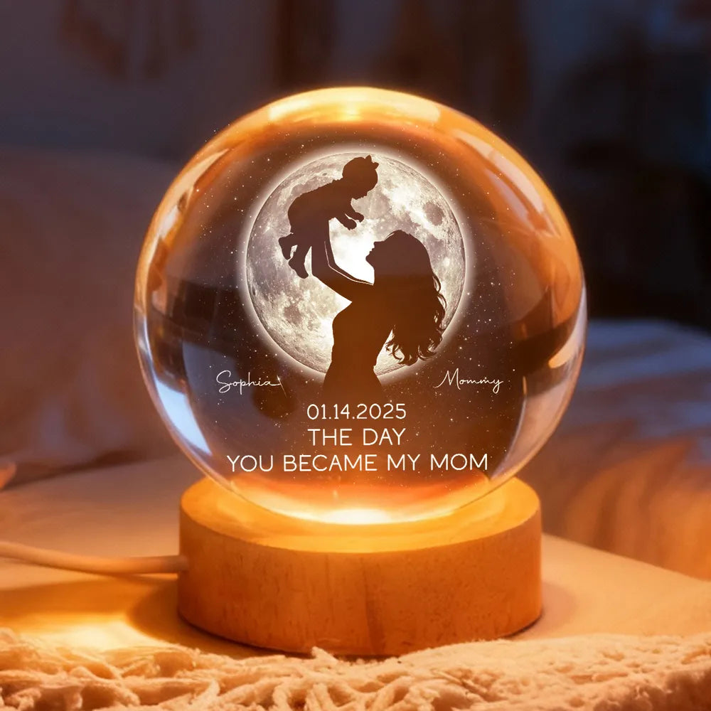Personalized Globe Lamp with Mom Lifting Child Silhouette and Moon Glow, Unique Mother's Day Gift for Mom