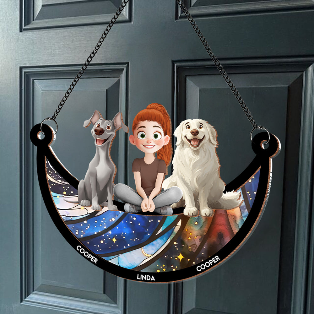 Personalized Dog Lovers Ornament – Cute Family Hanging with a Girl and Her Dogs, Perfect Gift for Dog Lovers, Ideal for Valentine's Day and Birthday, Wood and Acrylic Layered Ornament