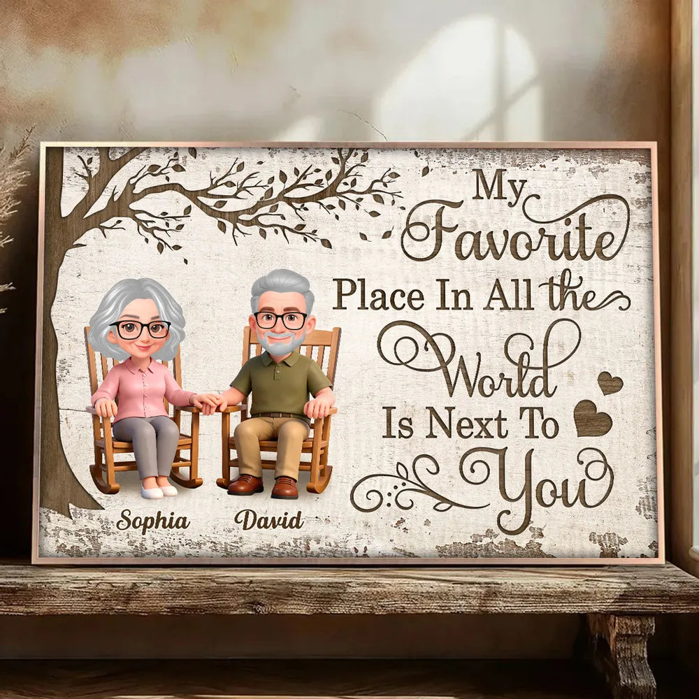My Favorite Place Is Next To You Poster, Personalized Elder Couple Wall Decor with Hearts, Sweet Everyday Love Gift for Couple