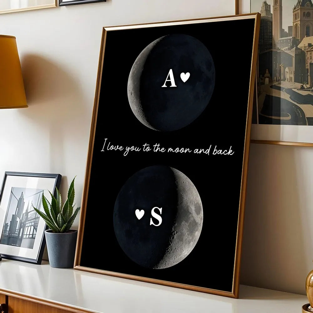 Personalized Moon Phase Poster for Couple, I love you to the moon and back Wall Art, Unique Romantic Gift