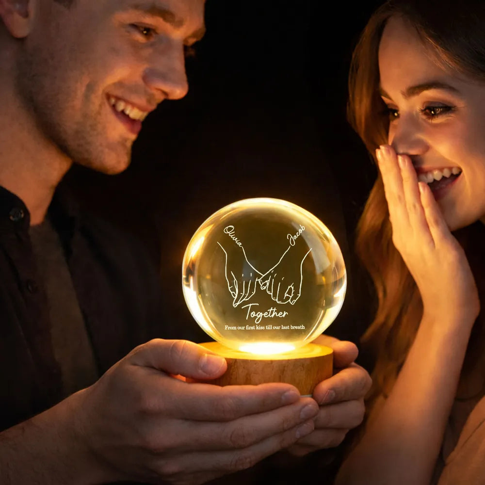 Personalized Globe Lamp with Interlocked Hands Quote Nightstand Decor, Unique Romantic Gift for Couples
