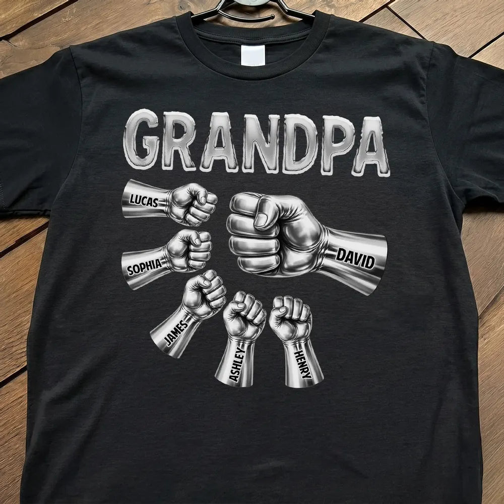 Grandpa Strong Fist Bump Classic Tee - Personalized Family Hands Design, Unique Gift for Dad or Grandpa