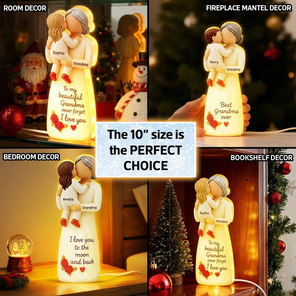 Acrylic Light Box, Hugging Grandma & Grandchild, Warm Glow for Bedroom or Shelf, a unique gift with 'I love you'