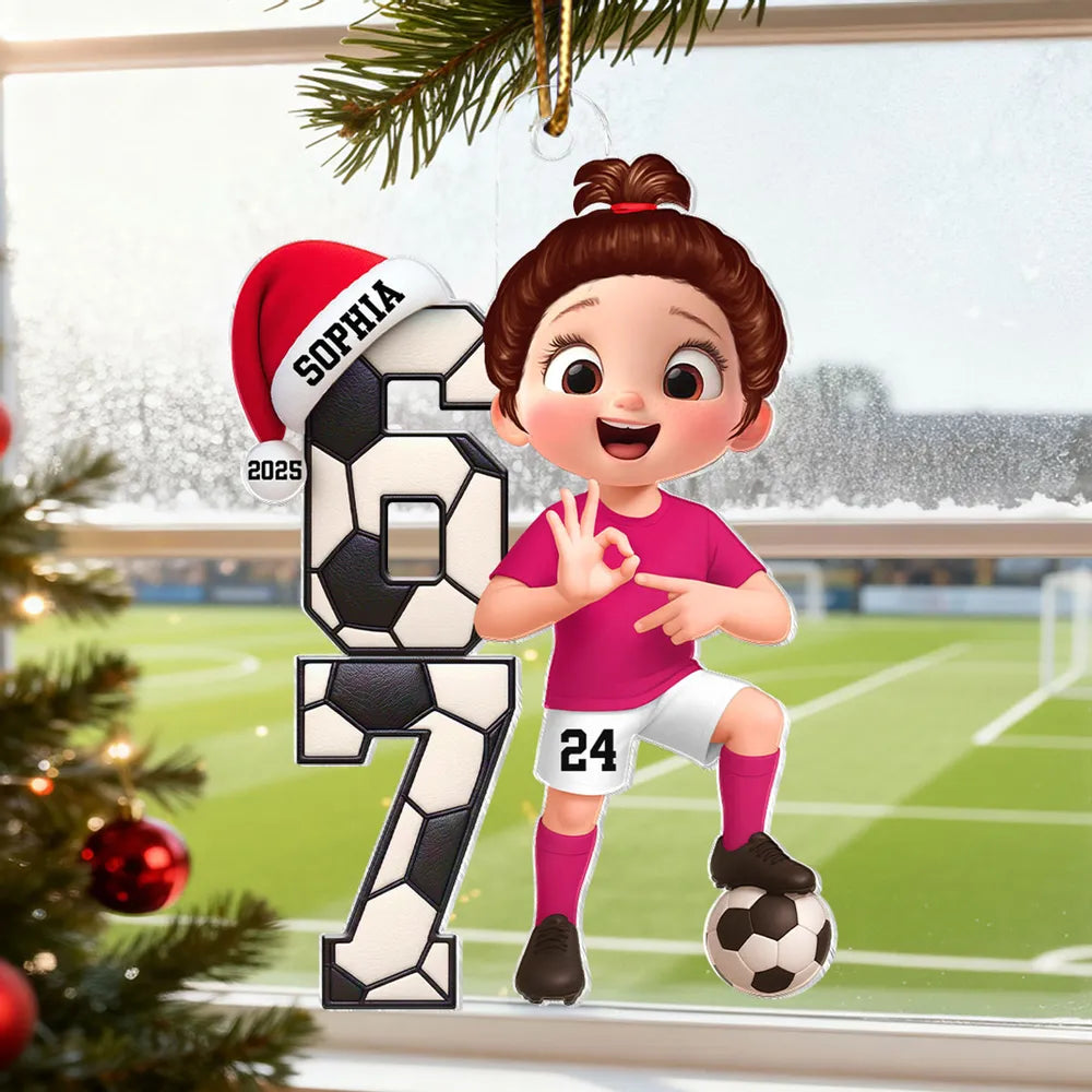 Custom Soccer Boy or Girl Acrylic Ornament – Funny Teen Slang Six Seven, Festive Holiday Decor & Creative Gift for Young Soccer Fans