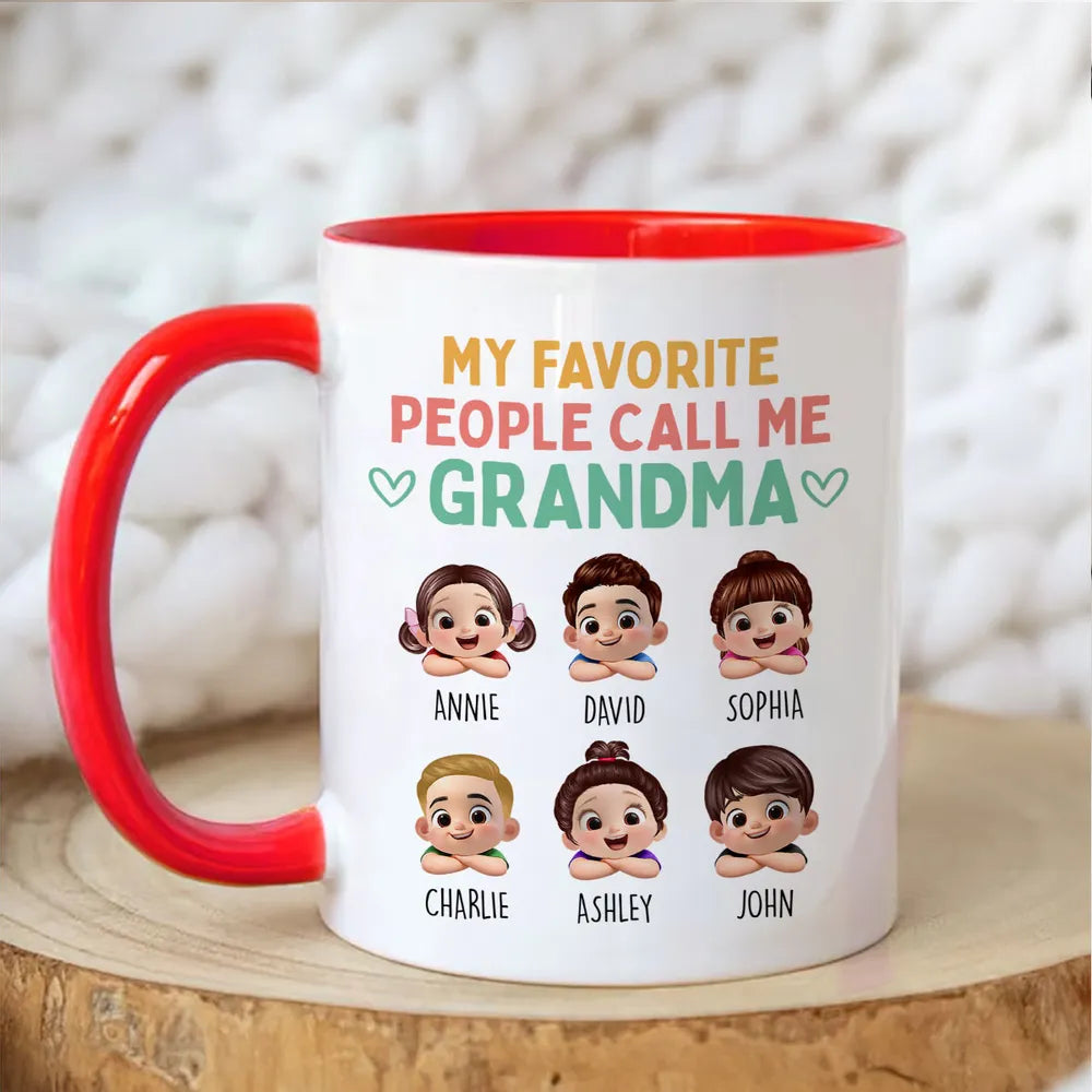 Personalized Grandma Ceramic Mug with Cute Grandkids Illustration, Sweet Daily Coffee Gift for Grandma