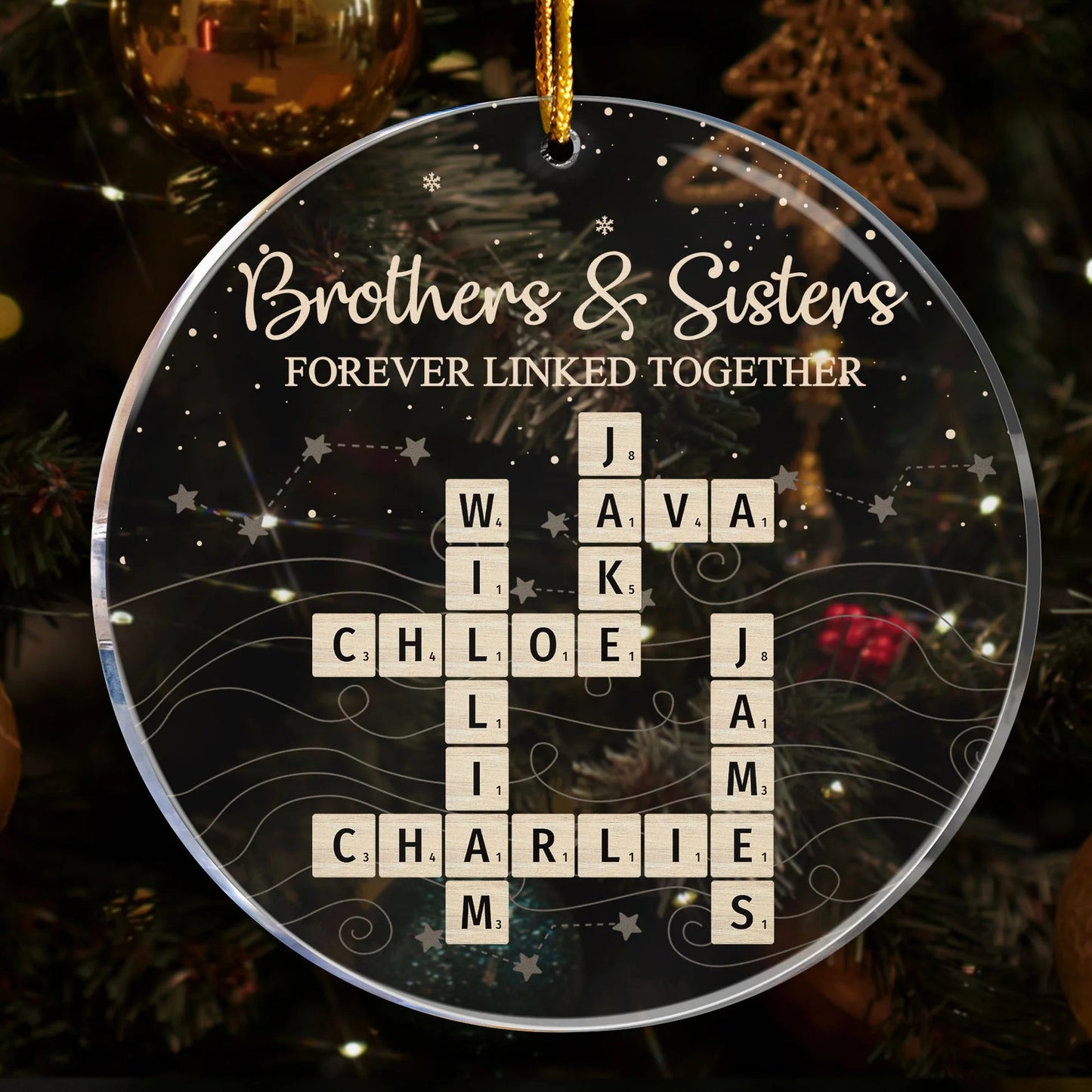 Family Bond Acrylic Ornament with Scrabble Puzzle Design — A Meaningful Christmas Gift for Siblings