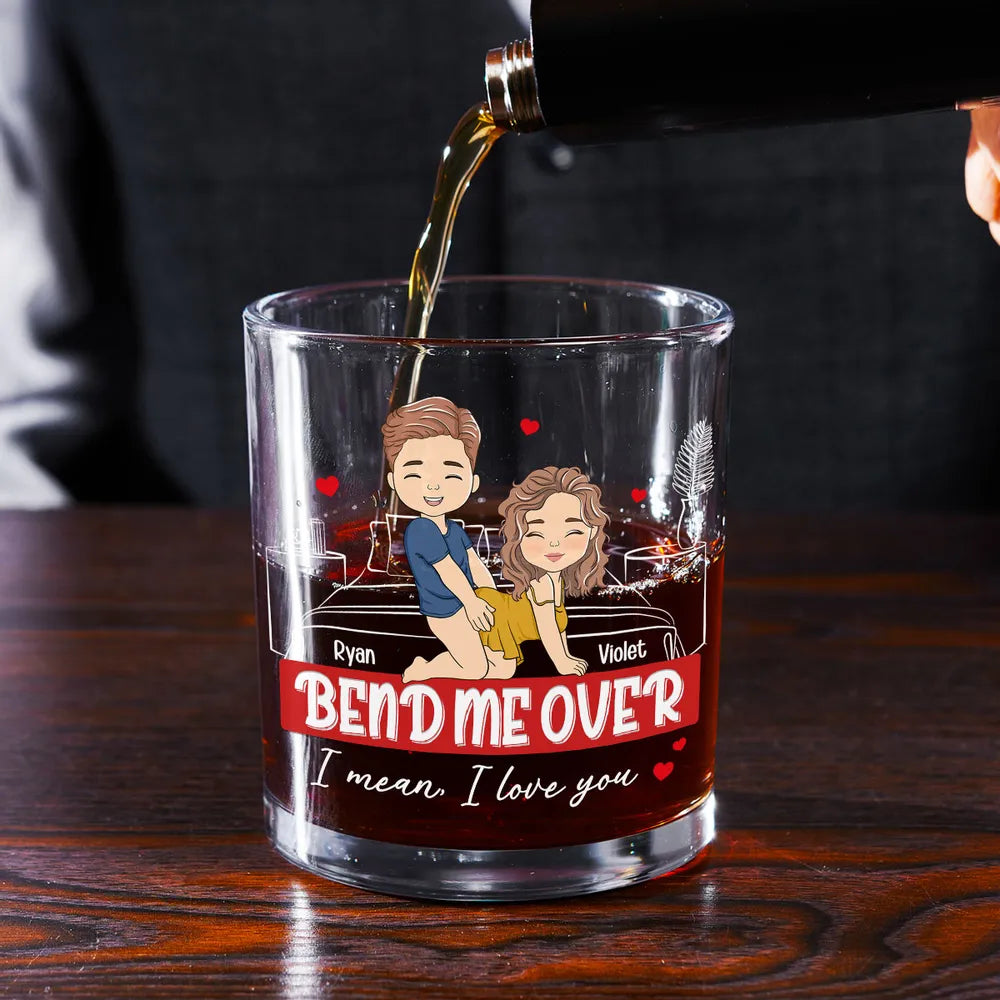 Custom Whiskey Glass with Playful Bedroom Couple Art 'I mean, I love you' Unique Romantic Gift