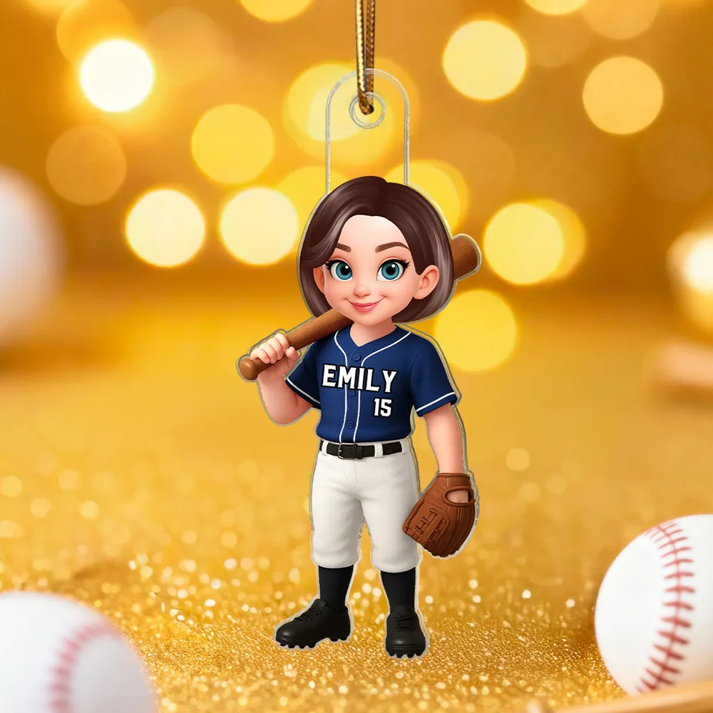 Acrylic Ornament Baseball Player - Customizable Cartoon Holding Bat - Team Spirit Keepsake - Unique Gift for Kids & Coach