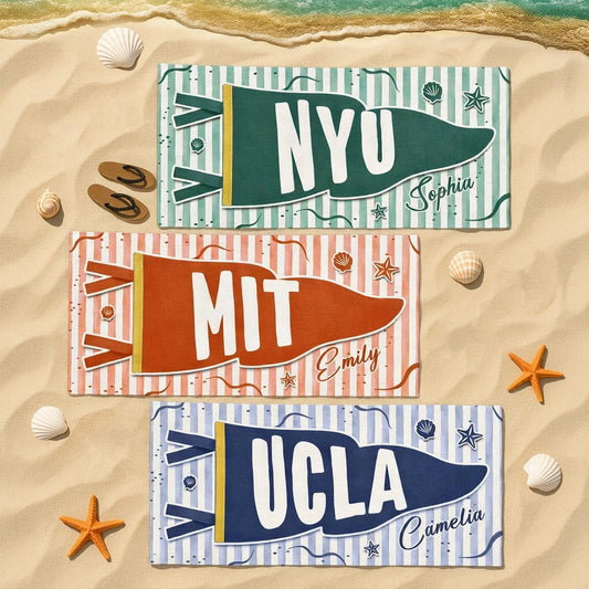 Personalized Beach Towel with Custom School Pennant Design for Poolside Days, A Unique Graduation Gift