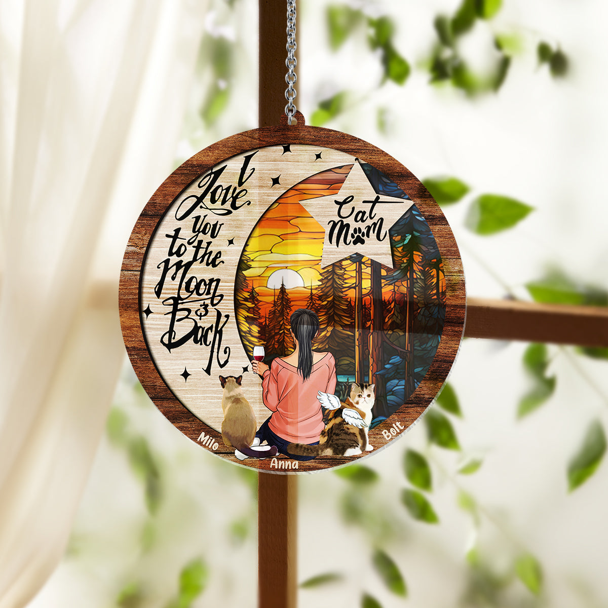 I Love You To The Moon And Back - Gift for dog lovers, cat lover, who lost dog, who lost cat - Personalized Window Hanging Suncatcher Ornament
