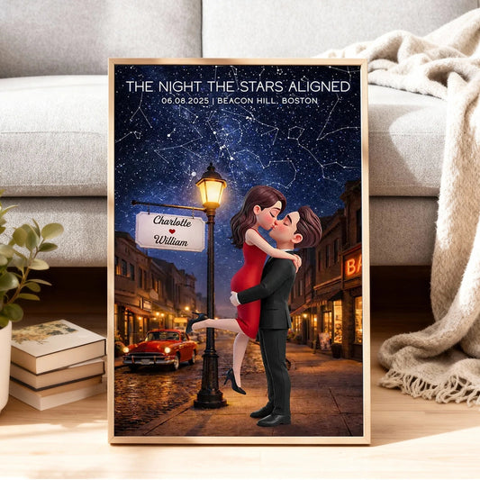 Personalized Star Map Couple Kissing Poster for Anniversary Decor, Night the Stars Aligned, Unique Gift for Couple