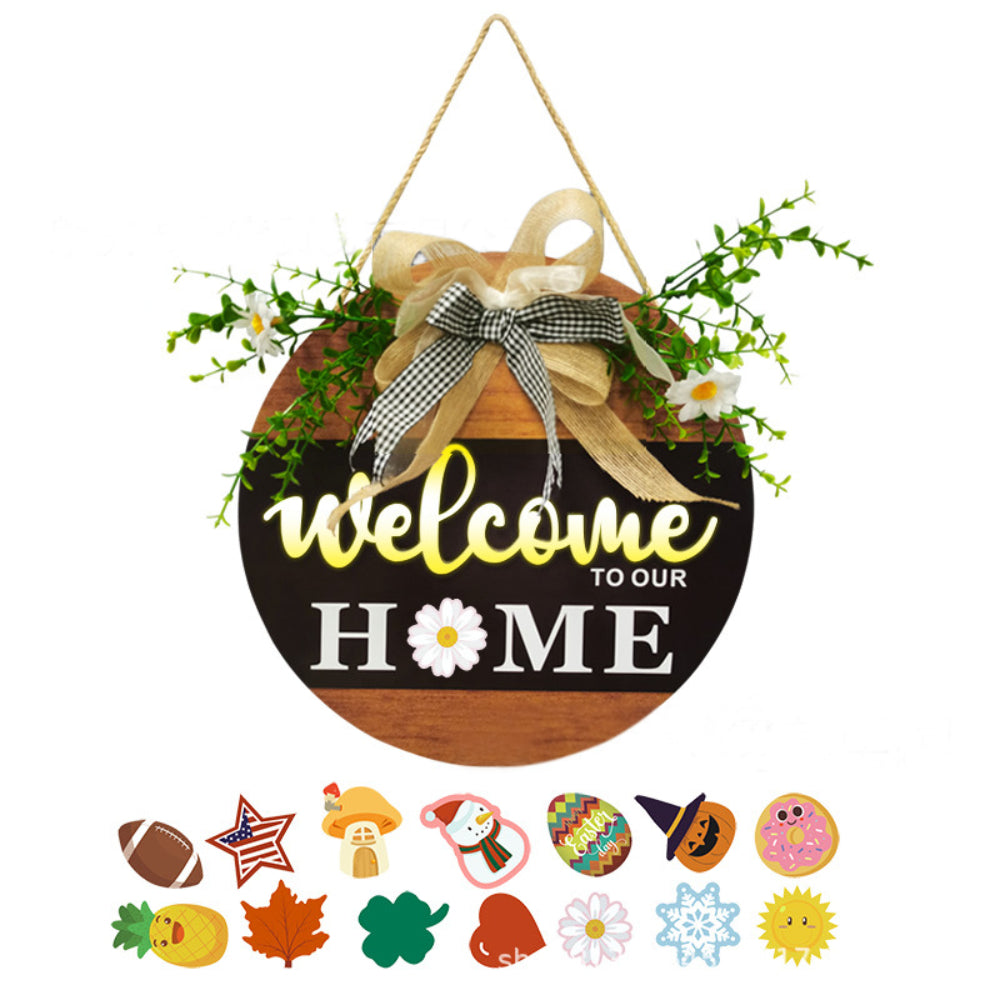 Halloween Welcome Sign - Halloween Interchangeable Wreath Sign With Light
