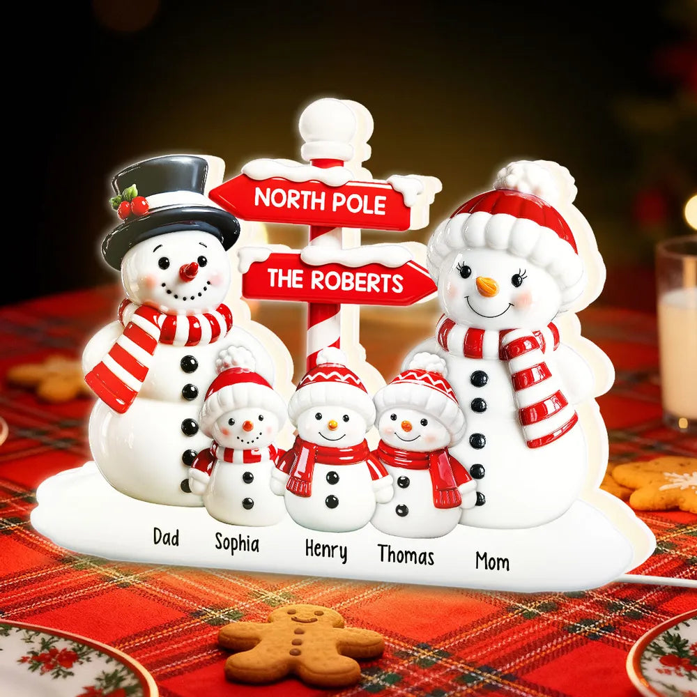 Personalized Acrylic Light Box with Snowman Family, North Pole Sign & Soft Warm Glow – Cute Christmas Decor & Unique Gift for Grandparents